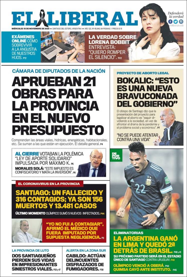 Portada de Diario El Liberal (Argentina)