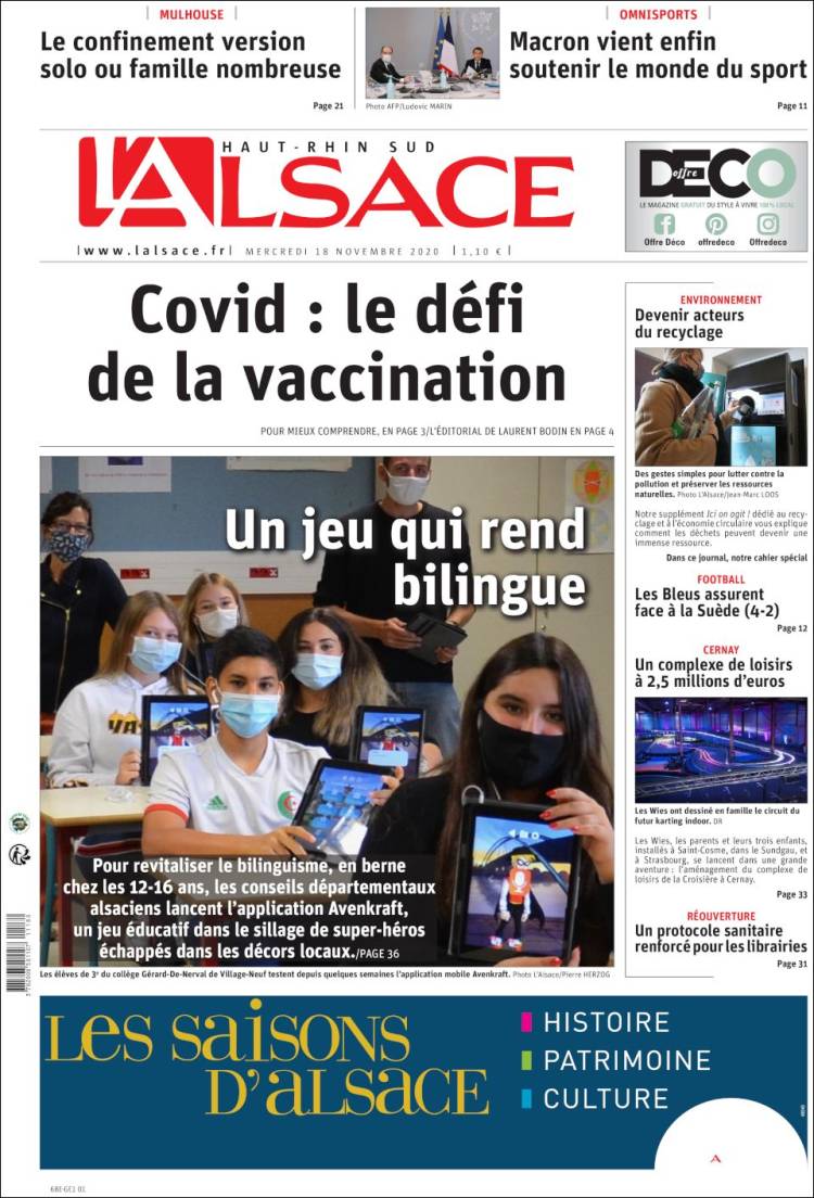 Portada de Journal L'Alsace (Francia)