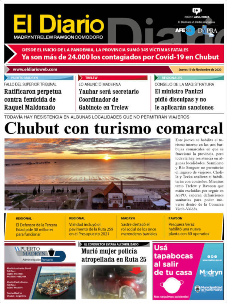 Portada de El Diario de Madryn (Argentina)