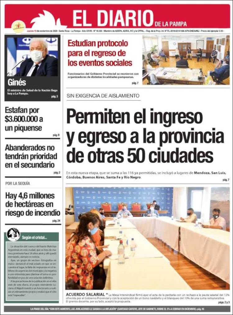 Portada de Diario de La Pampa (Argentina)