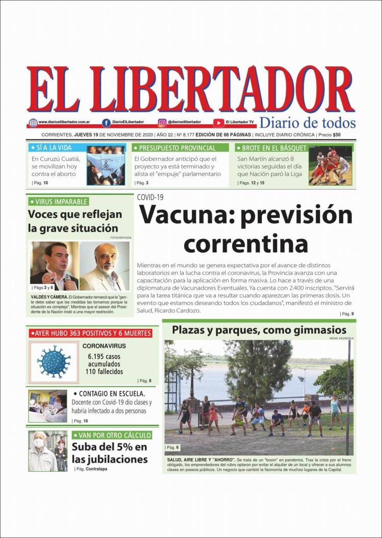 Portada de Diario El Libertador (Argentina)