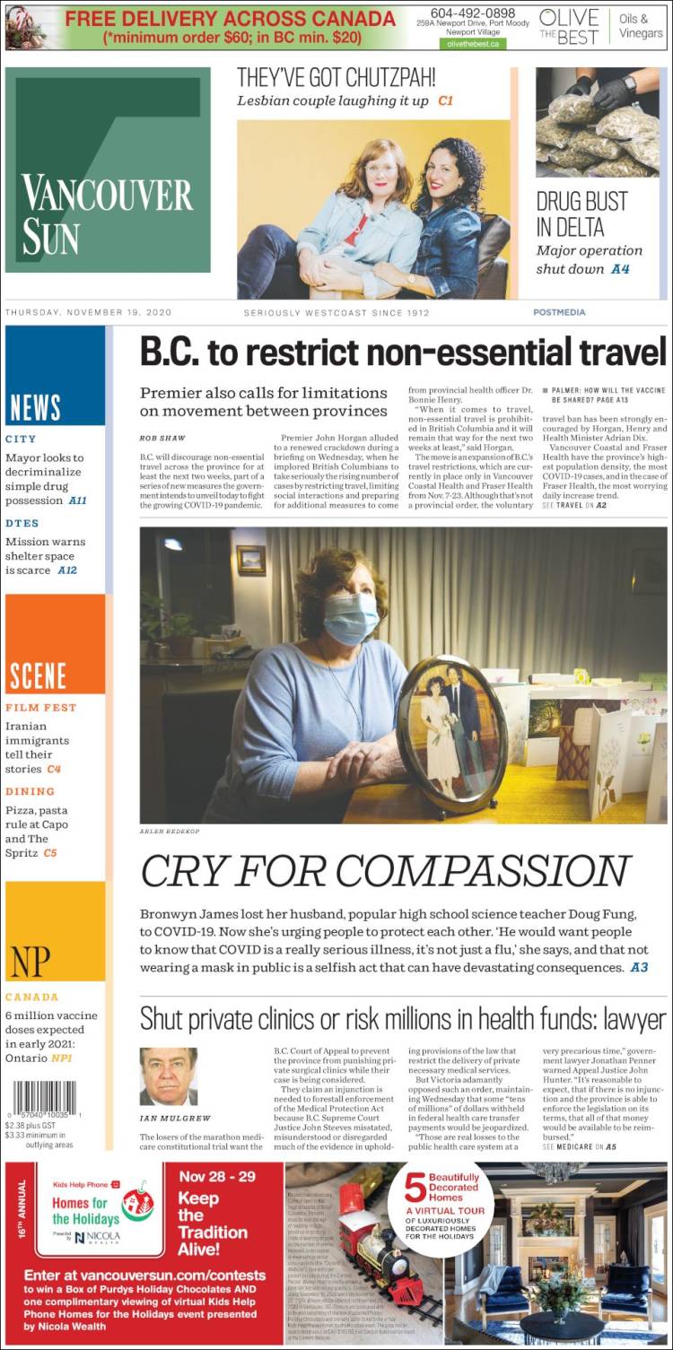 Portada de The Vancouver Sun (Canadá)