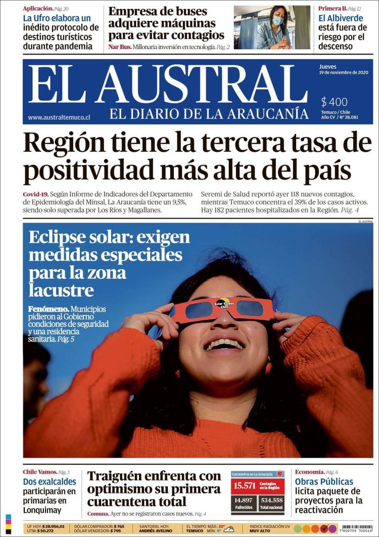 Portada de El Austral de Temuco (Chile)