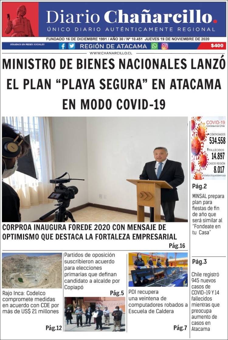 Portada de Diario Chañarcillo (Chile)