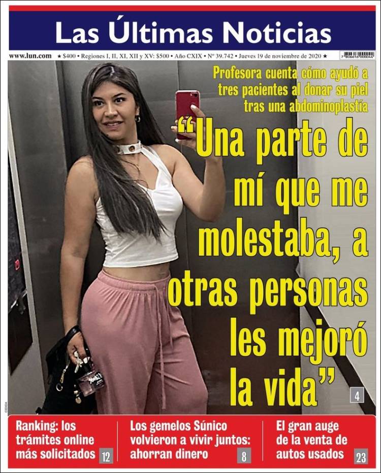 Portada de Las Últimas Noticias (Chili)