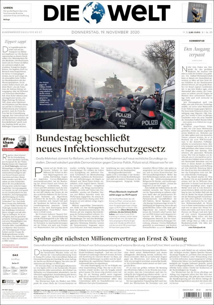 Portada de Die Welt (Alemania)
