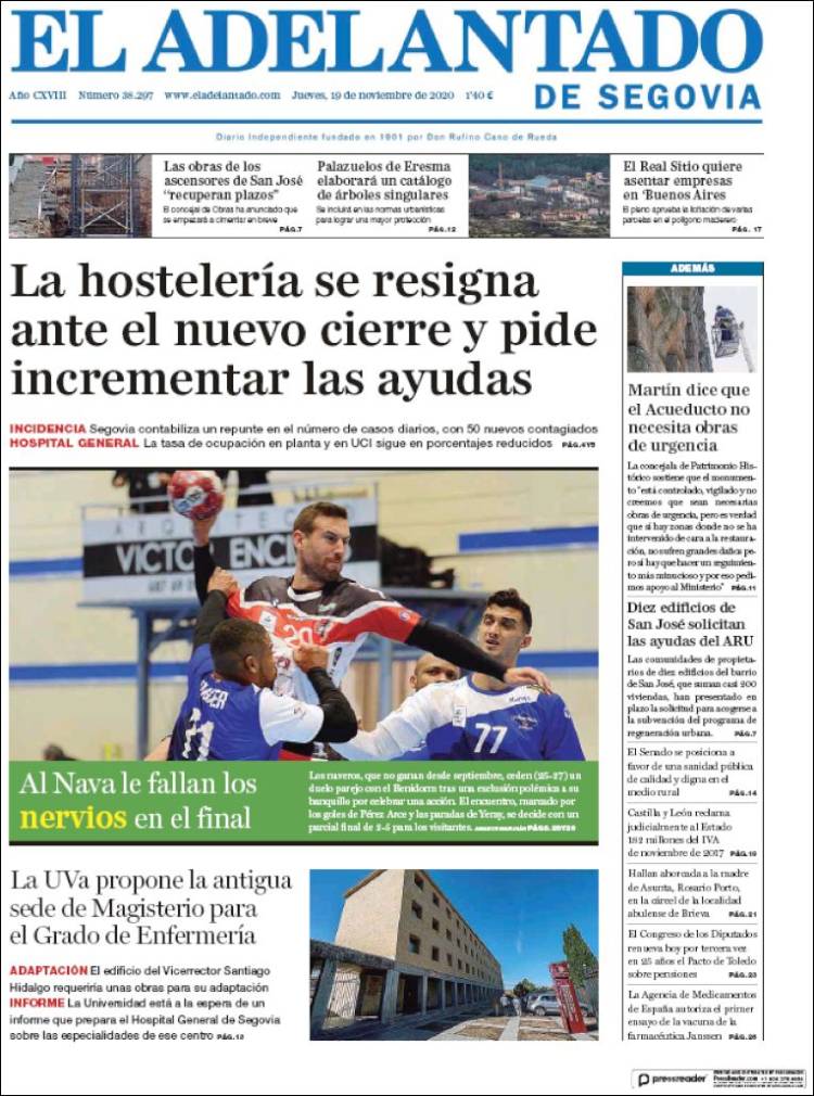 Portada de El Adelantado de Segovia (España)