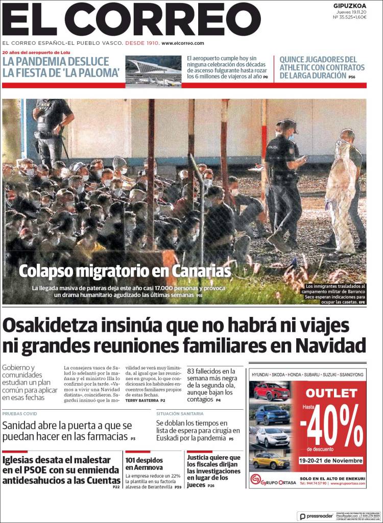 Portada de El Correo - Guipuzcoa (España)