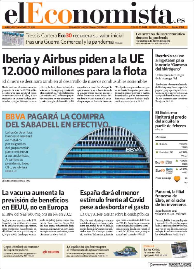 Portada de El Economista (España)