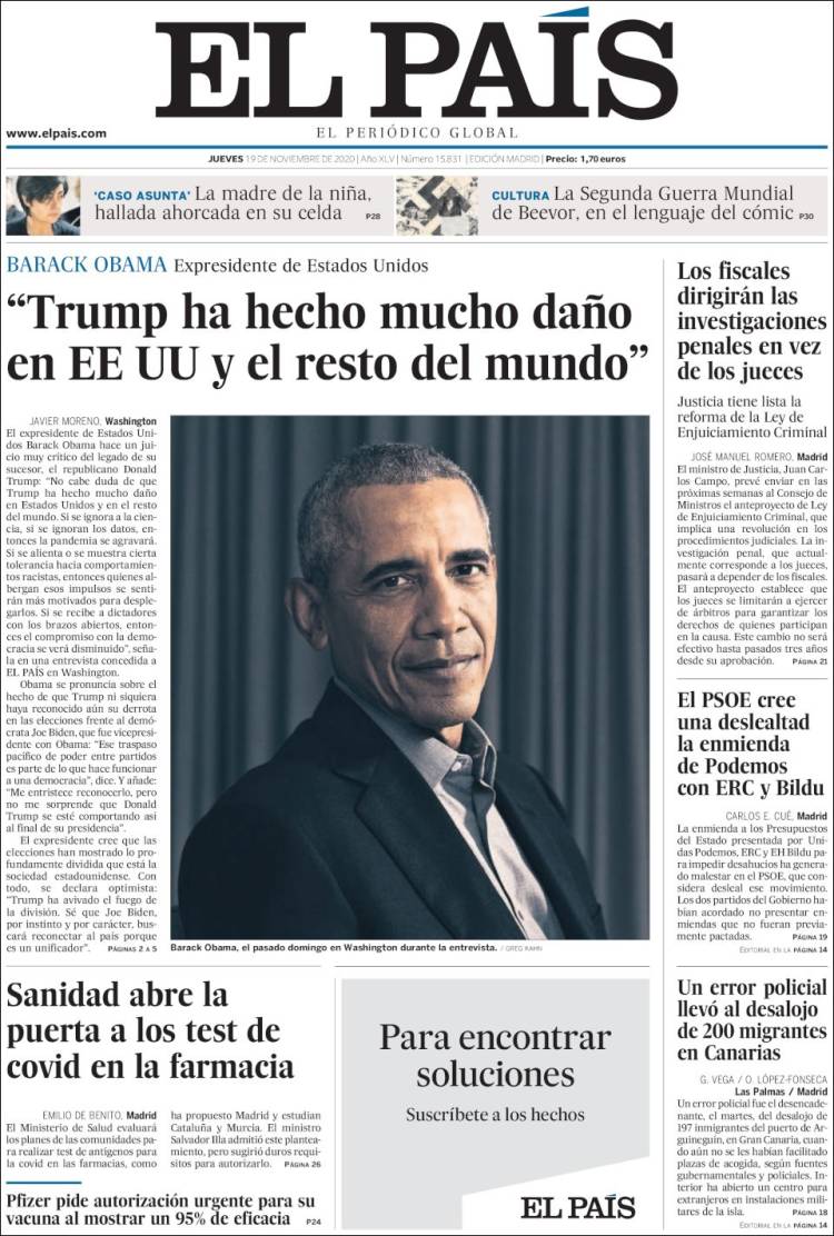 Portada de El País (España)