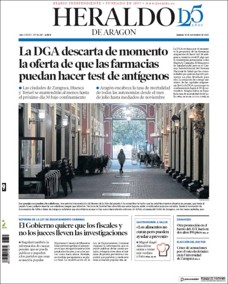 Portada de Heraldo de Aragón (España)