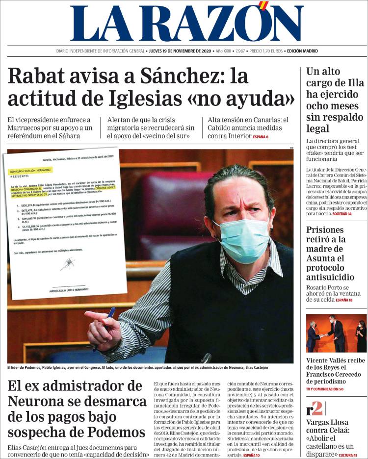 Portada de La Razón (España)