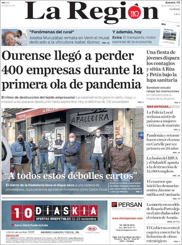 Portada de La Región de Ourense (España)