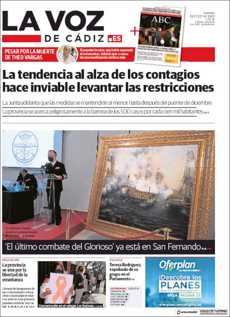 Portada de La Voz de Cádiz (España)