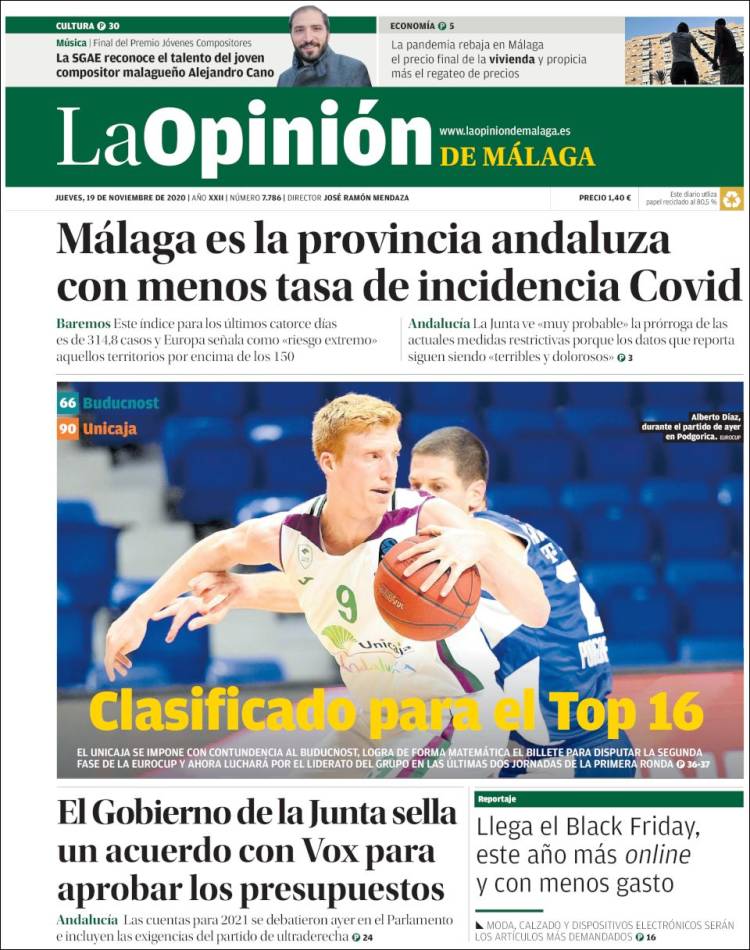 Portada de La Opinión de Málaga (España)