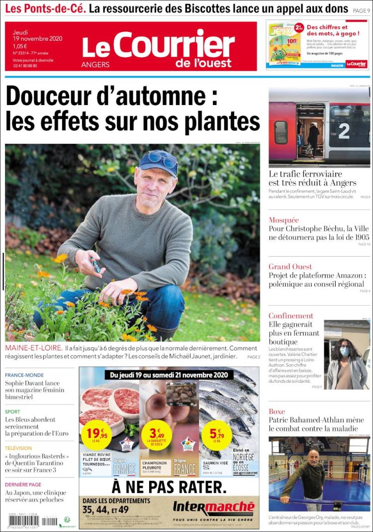 Portada de Le Courrier de l'Ouest (Francia)