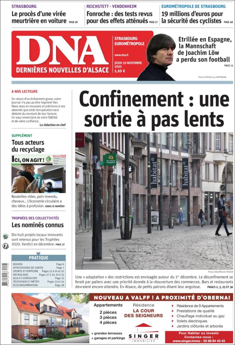 Portada de Les Dernières Nouvelles d'Alsace (Francia)