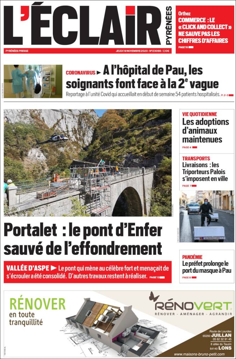 Portada de L'Eclair des Pyrénées (France)