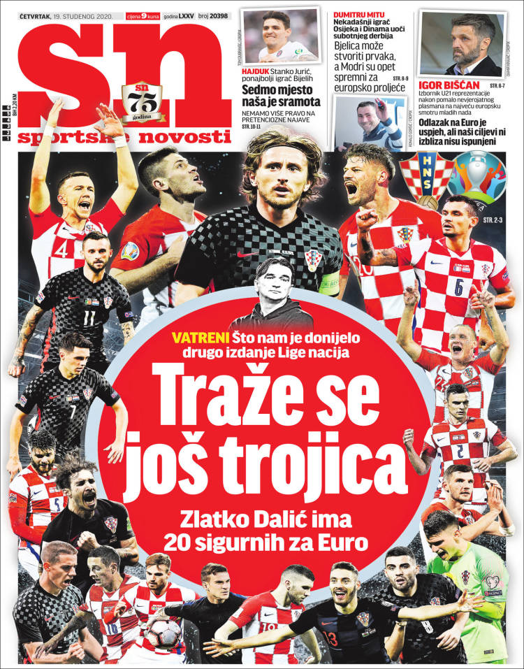 Portada de Sportske Novosti (Croatie)
