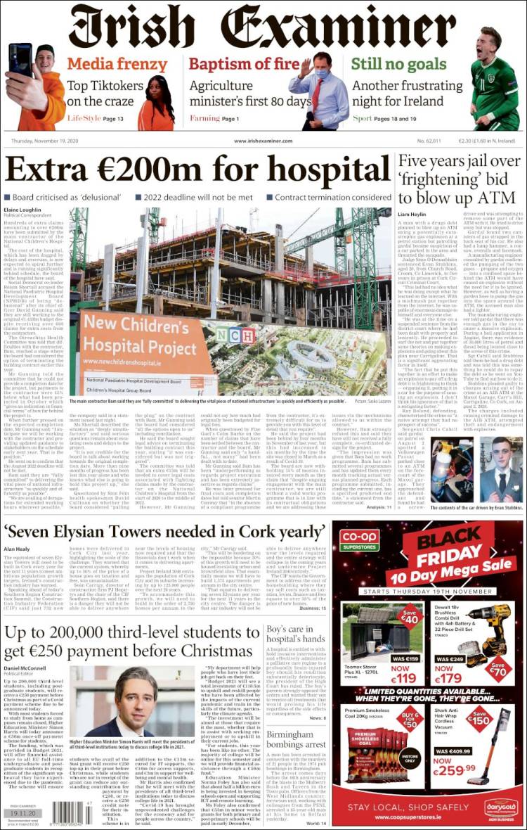 Portada de Irish Examiner (Irlanda)