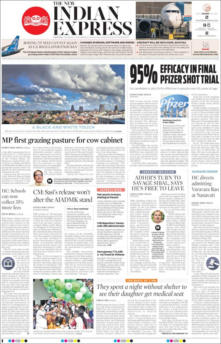 Portada de New Indian Express (India)