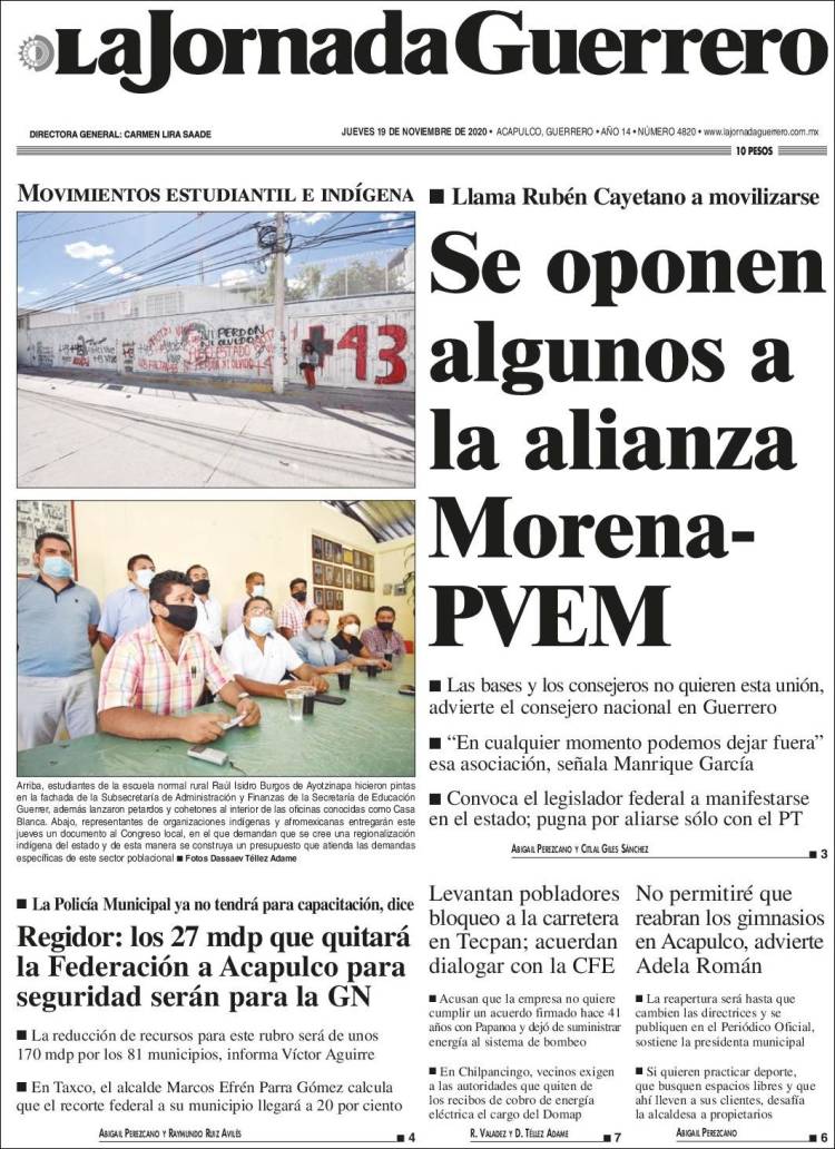 Portada de La Jornada de Guerrero (México)
