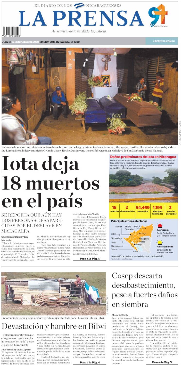 Portada de La Prensa (Nicaragua)