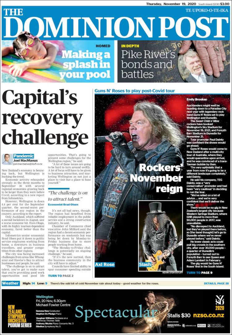 Portada de The Dominion Post (Nueva Zelanda)