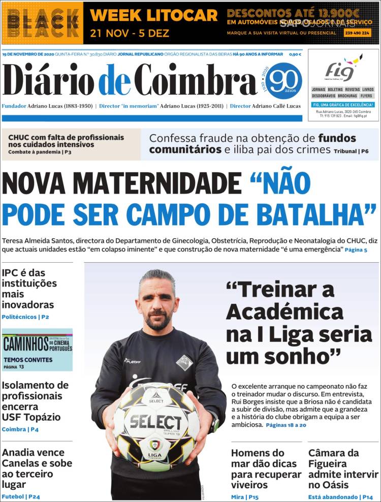 Portada de Diário de Coimbra (Portugal)