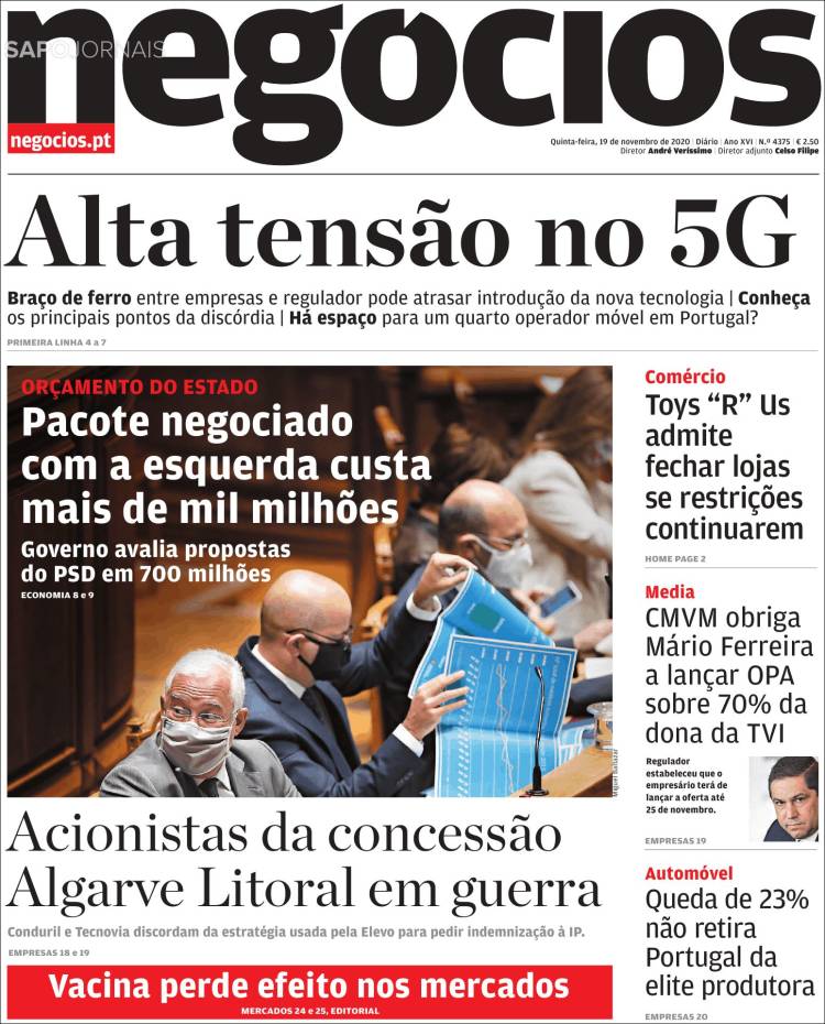 Portada de Jornal de Negócios (Portugal)