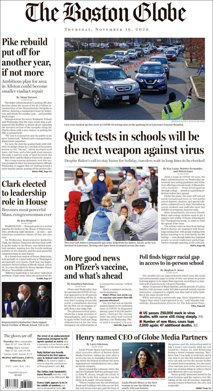 Portada de Boston Globe (USA)