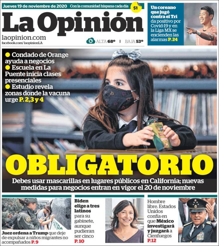 Portada de La Opinión (USA)