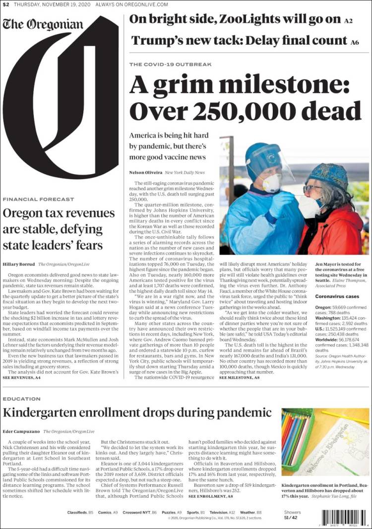 Portada de The Oregonian (USA)