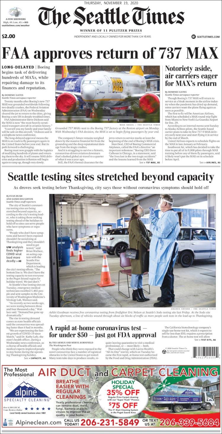 Portada de Seattle Times (USA)