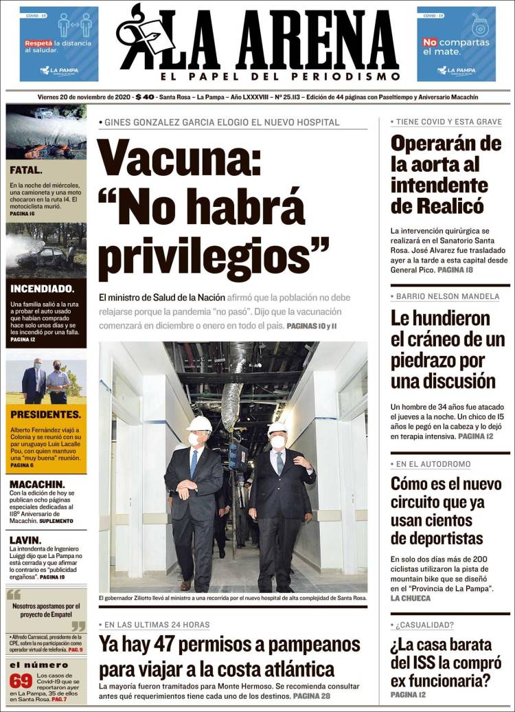 Portada de Diario La Arena (Argentina)