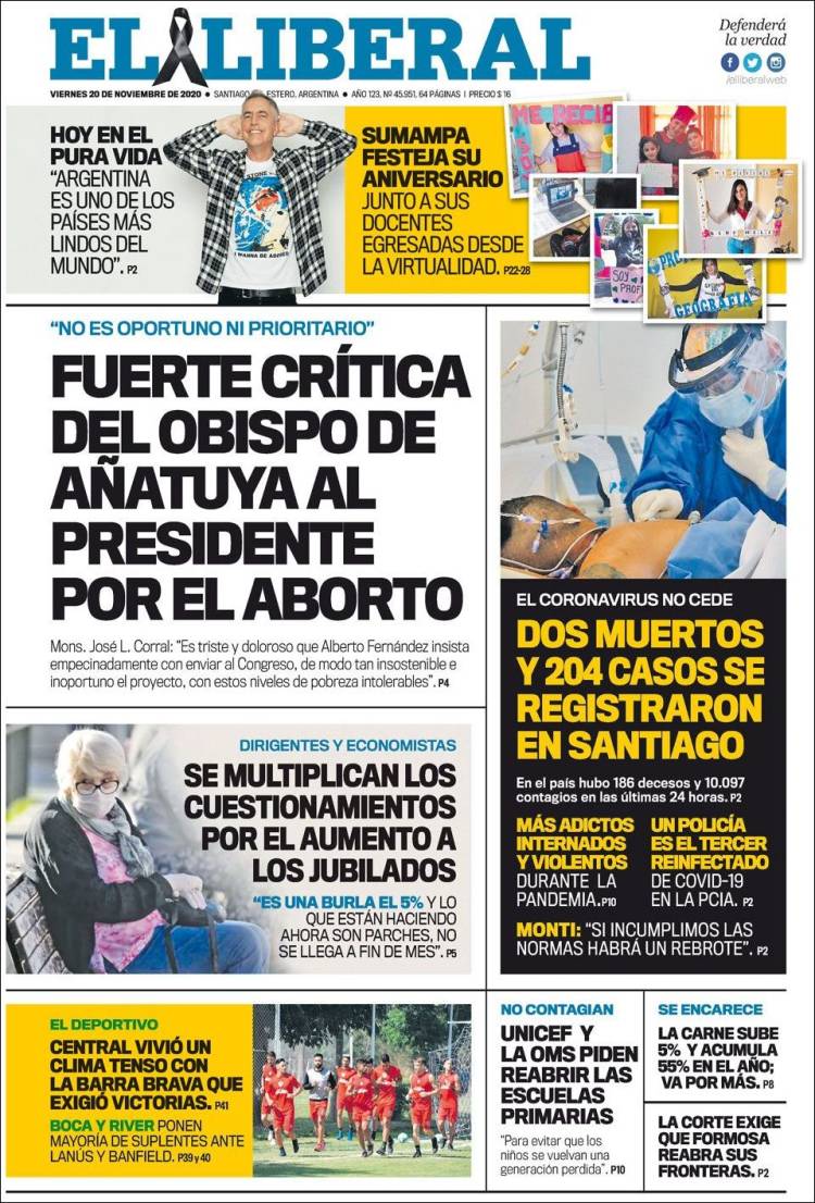 Portada de Diario El Liberal (Argentina)