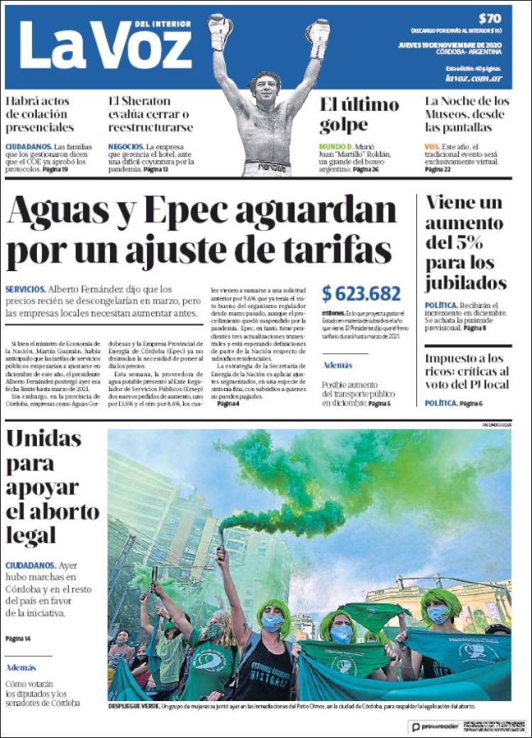 Portada de La Voz del Interior (Argentina)