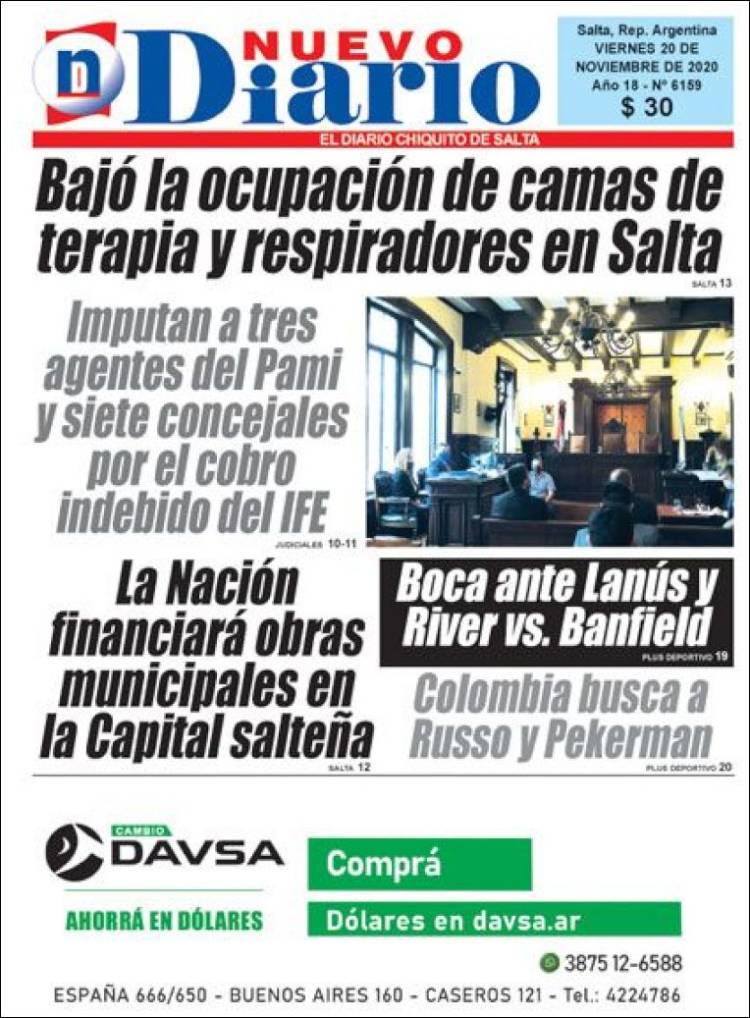 Portada de Nuevo Diario de Salta (Argentina)