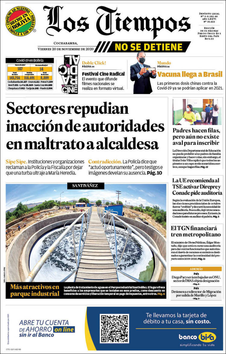 Portada de Los Tiempos (Bolivie)