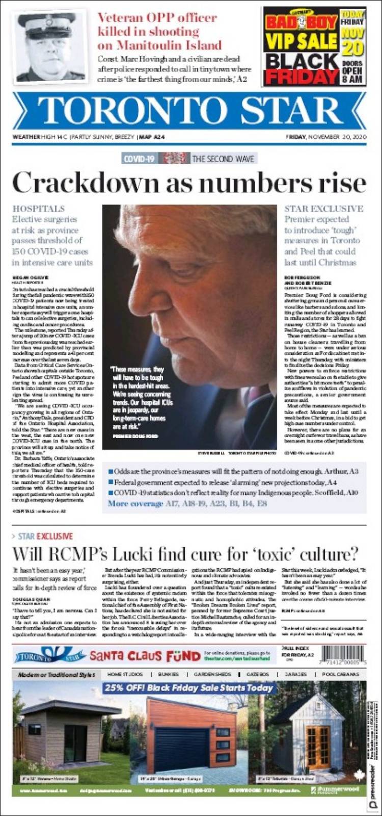 Portada de The Toronto Star (Canadá)