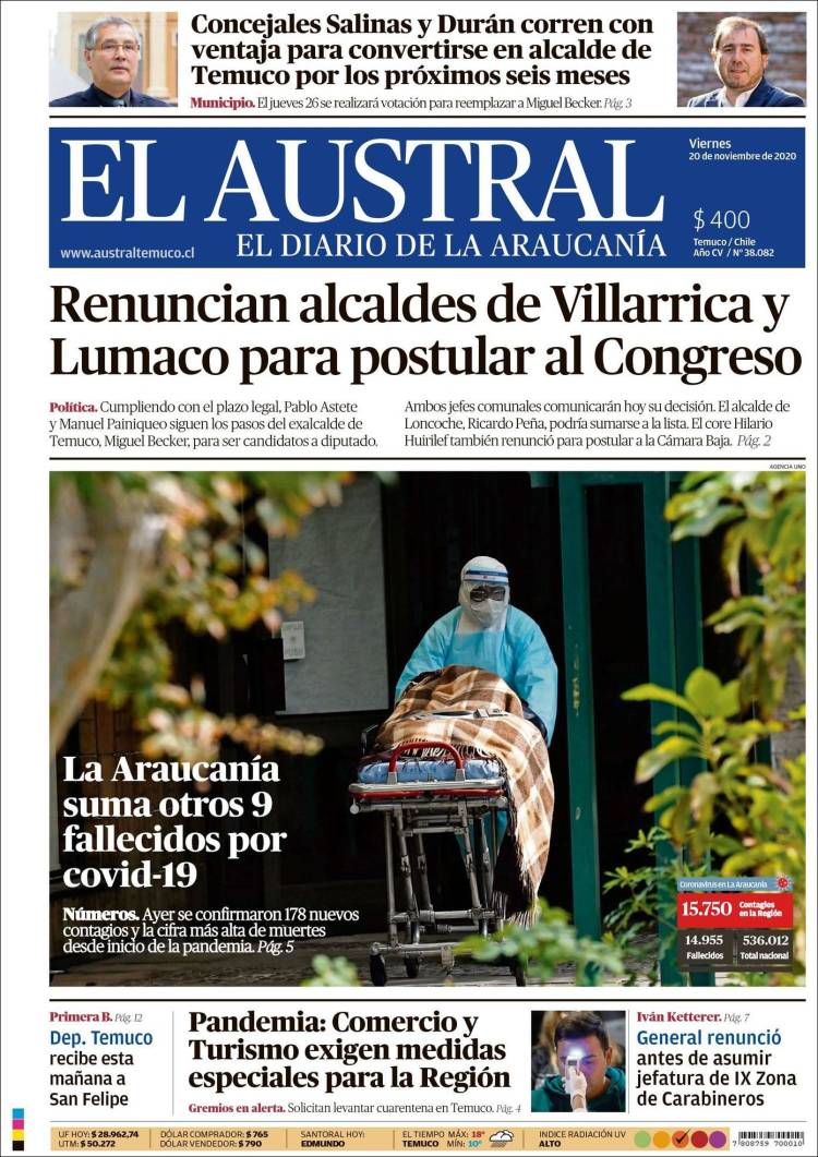 Portada de El Austral de Temuco (Chili)