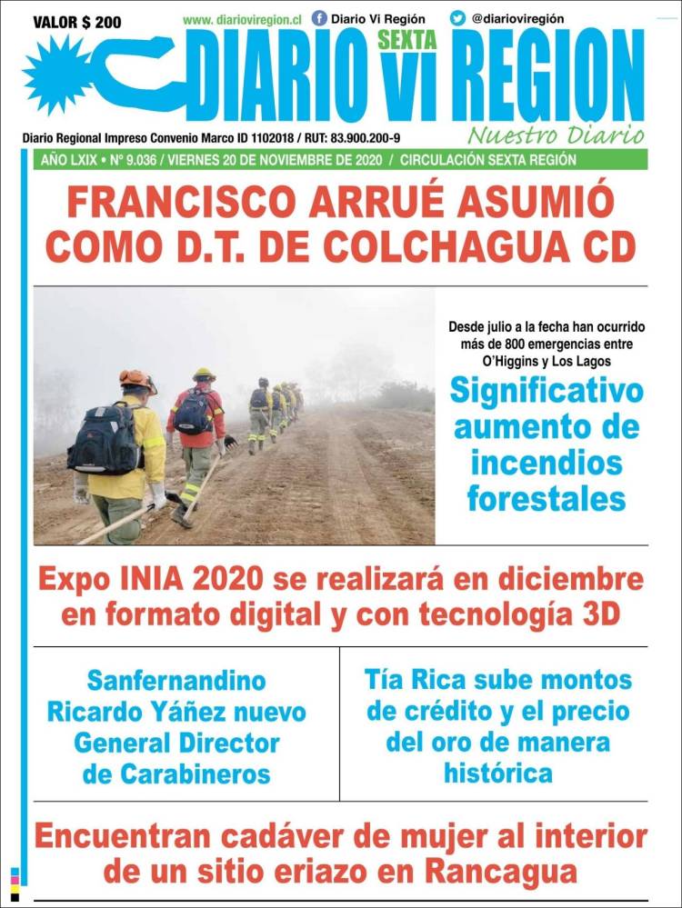Portada de Diario VI Región (Chili)