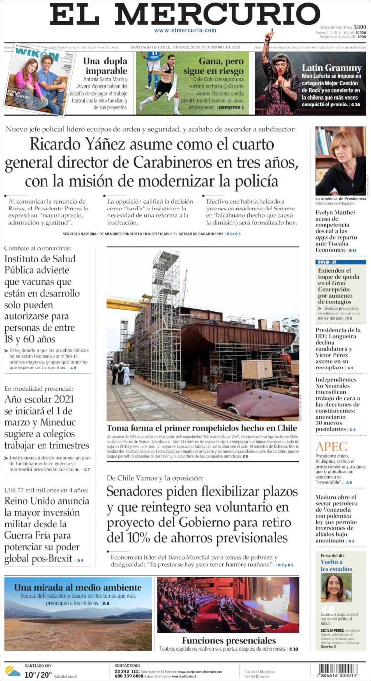 Portada de El Mercurio (Chili)