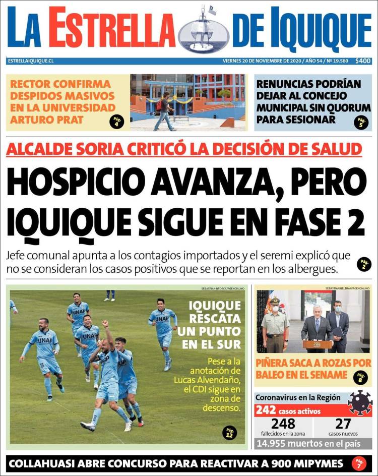 Portada de La Estrella de Iquique (Chile)