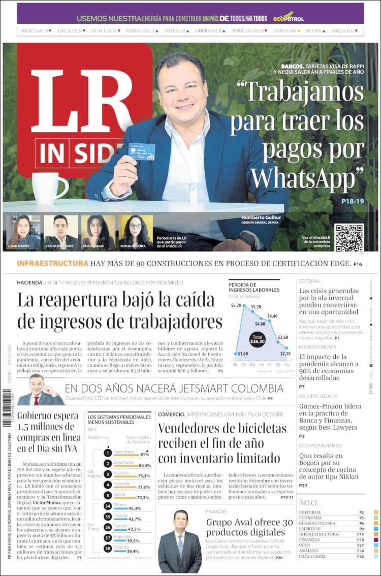 Portada de La Republica (Colombia)