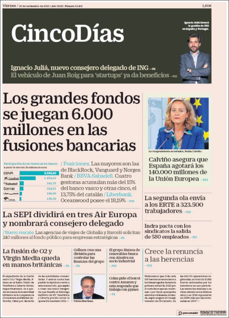Portada de Cinco Días (Espagne)