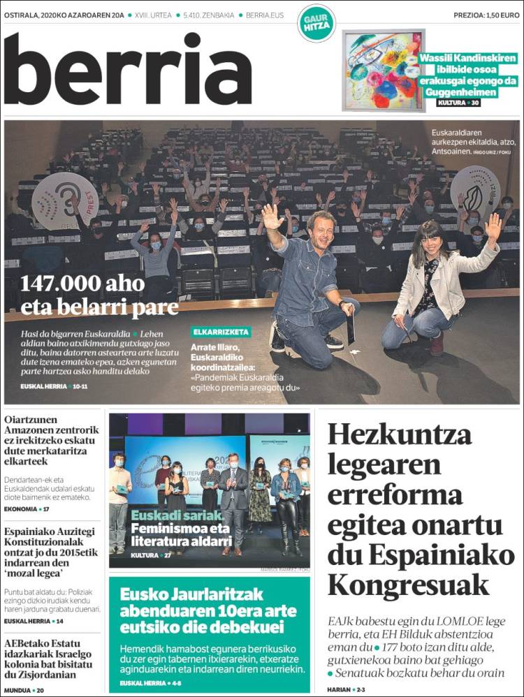 Portada de Berria (España)