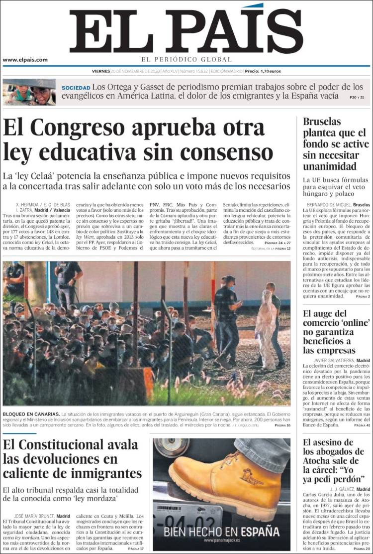 Portada de El País (España)