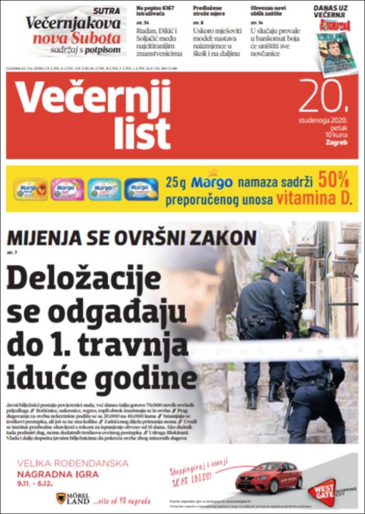 Portada de Večernji (Croacia)