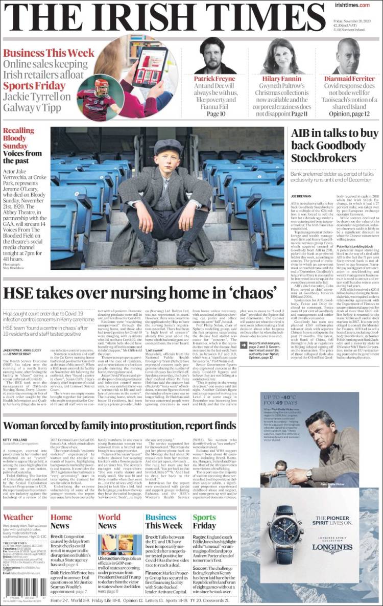 Portada de Irish Times (Irlanda)